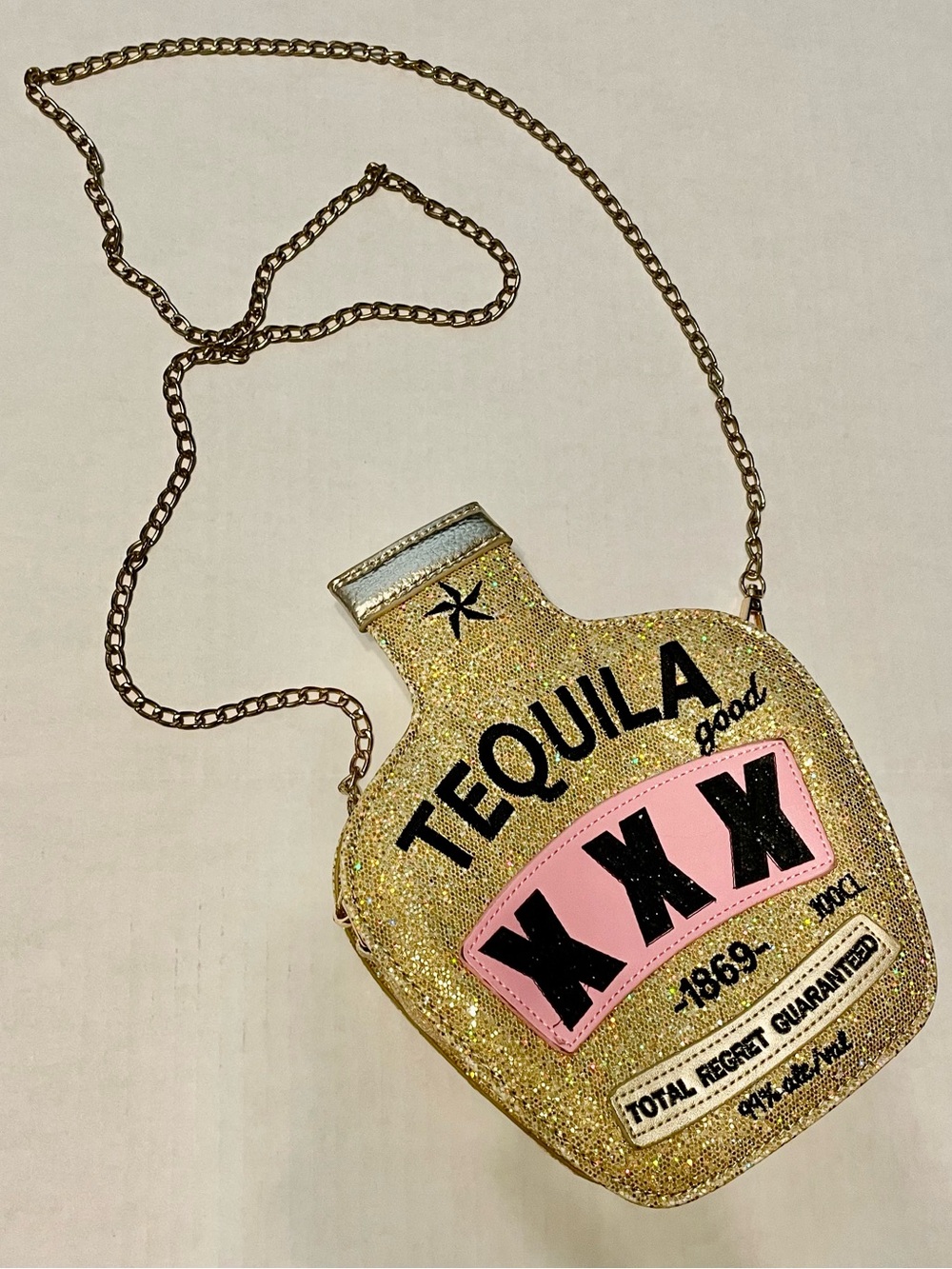Tequila gold sequin glitter novelty bag
